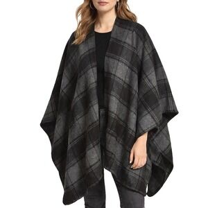 Womens Wool‎ Blend Plaid Cape Poncho Wrap Small Apres Ski Old Money Oversized